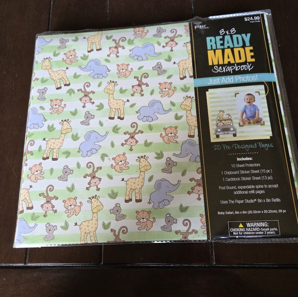 Paper Studio Ready Made 8x8 Scrapbook Baby Safari New Old Stock